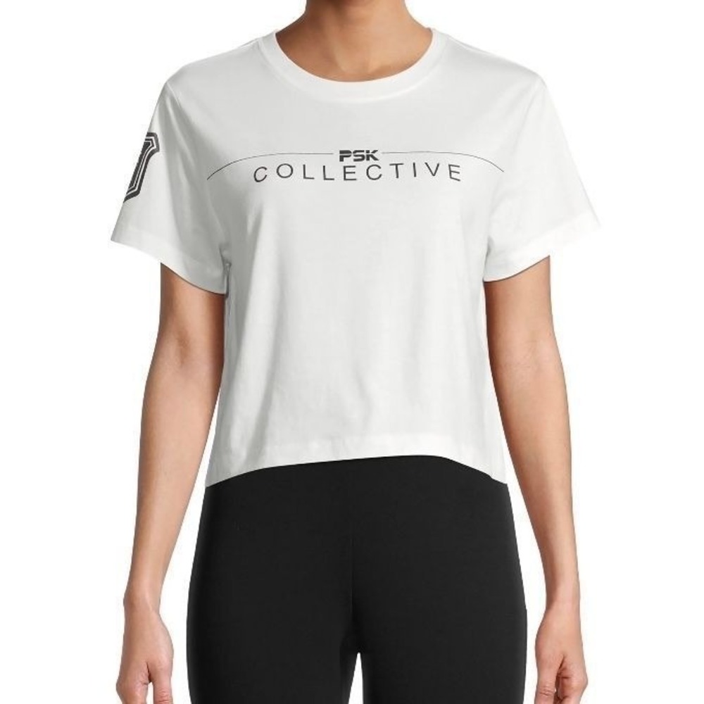 Womens PSK Collective Logo Crop Tee in White NWT XL